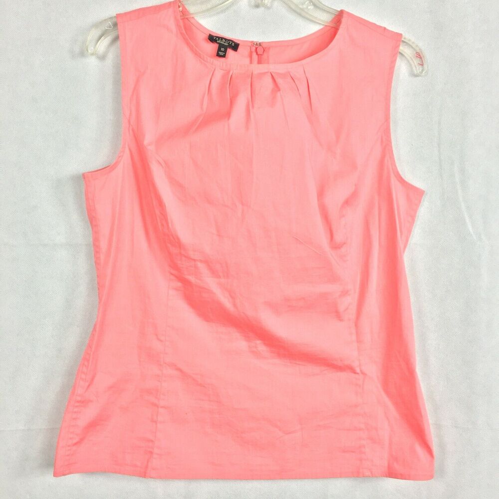 Talbots Shirt Womens Sz 10 Pink Cotton Pleated Sleeveless Top Zip Closure
